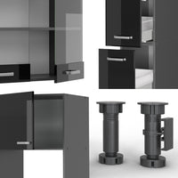 Vicco Mobile da cucina Nero lucido 350 cm con armadio alto, PL Marmo