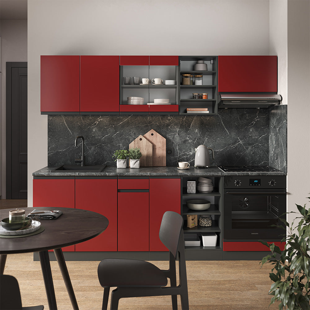 Vicco Cucina componibile Rosso/antracite 240 cm , PL Rovere