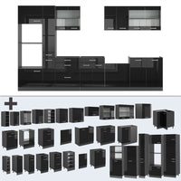 Vicco Mobile da cucina Nero lucido/antracite 350 cm con armadio alto, PL Antracite