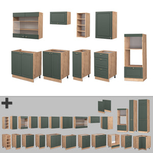 Vicco Cucina componibile Quercia verde-oro Country/oro Power 280 cm senza piano di lavoro