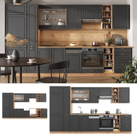 Vicco Cucina componibile Antracite Country House/oro Kraft Oak 355 cm senza piano di lavoro