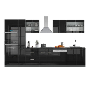 Vicco Mobile da cucina Nero lucido/antracite 350 cm con armadio alto, PL Antracite