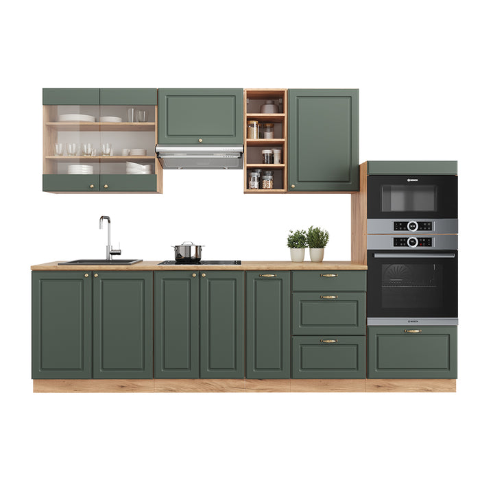 Vicco Cucina componibile Quercia verde-oro Country/oro Power 280 cm senza piano di lavoro
