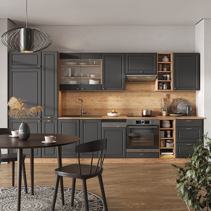 Vicco Cucina componibile Antracite Country House/oro Kraft Oak 355 cm senza piano di lavoro