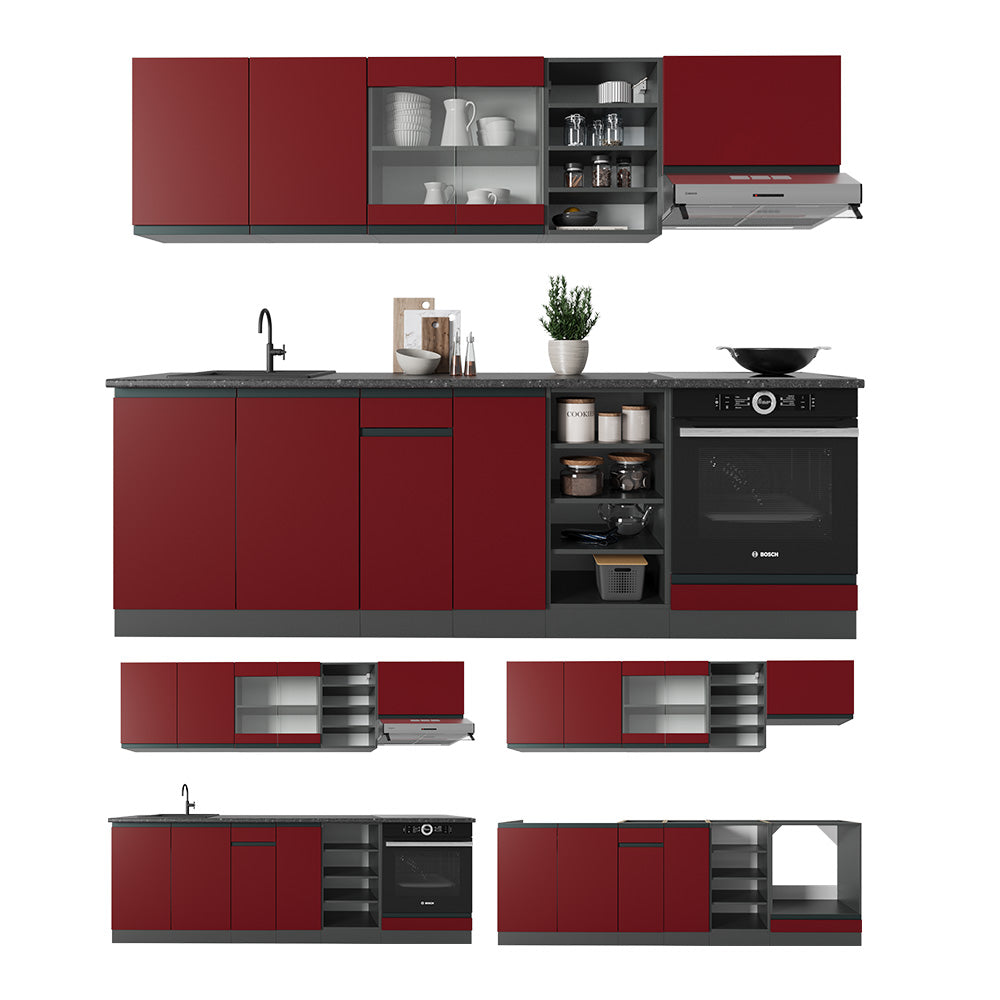 Vicco Cucina componibile Rosso/antracite 240 cm , PL Rovere