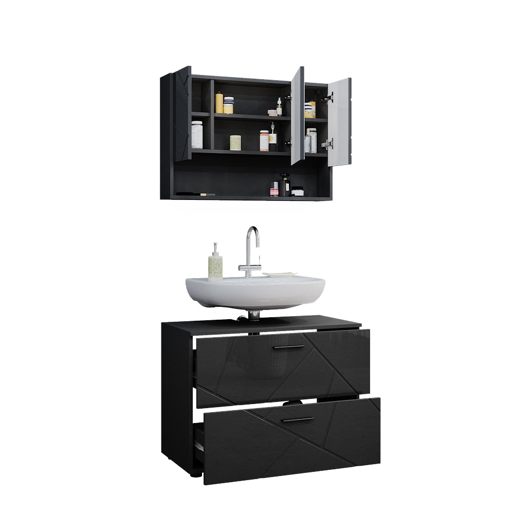 Vicco Set mobili bagno Antracite lucido 2 parti, mobile base 80 cm