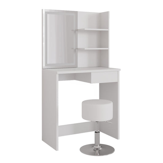 Vicco Tavolo da toeletta Bianco 75 cm con specchio LED e sgabello