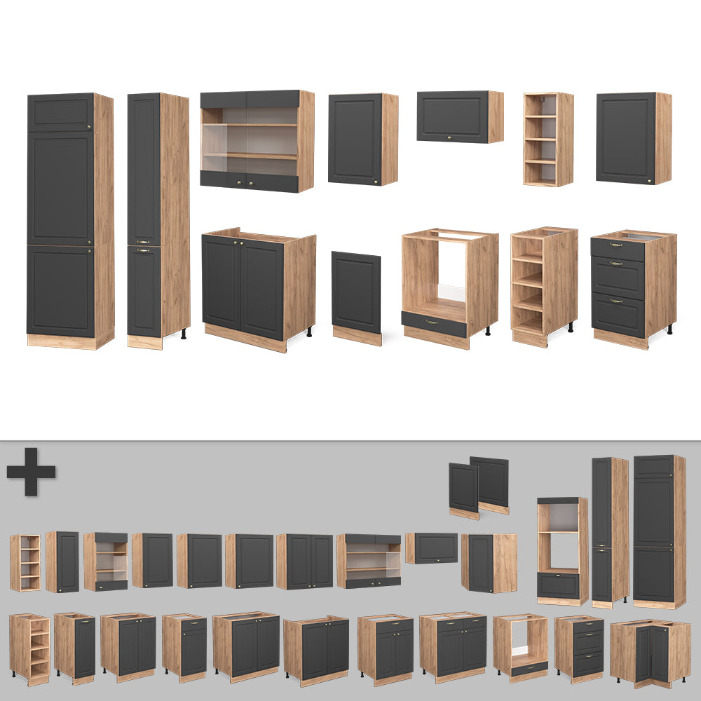 Vicco Cucina componibile Antracite Country House/oro Kraft Oak 355 cm , PL Rovere