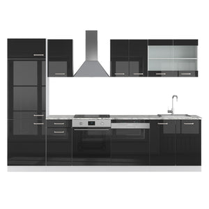 Vicco Cucina componibile Nero lucido 300 cm , PL Marmo
