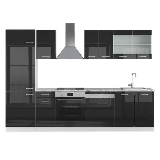 Vicco Cucina componibile Nero lucido 300 cm , PL Marmo