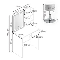 Vicco Tavolo da toeletta Bianco 75 cm con specchio LED e sgabello