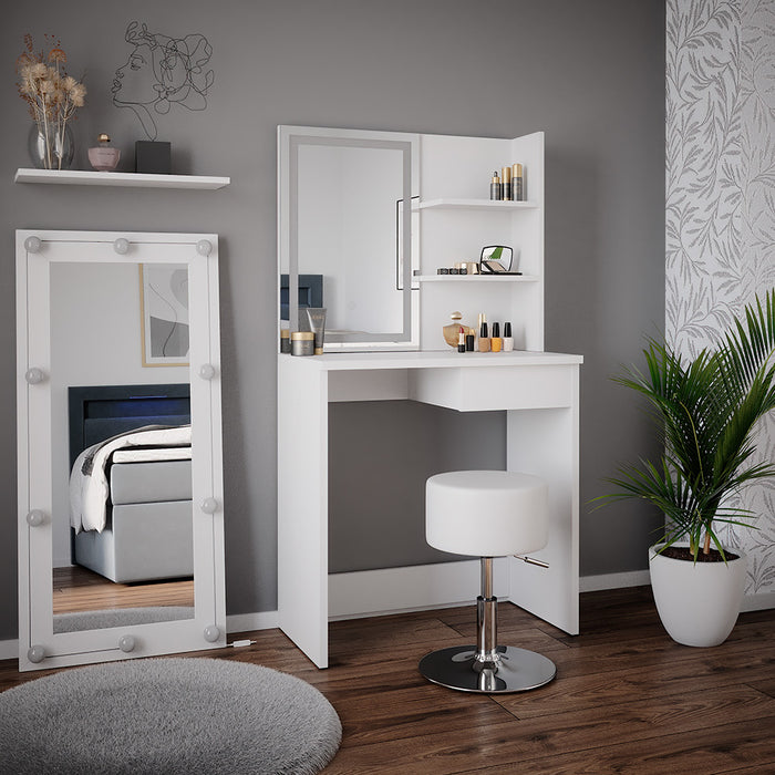 Vicco Tavolo da toeletta Bianco 75 cm con specchio LED e sgabello