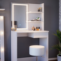 Vicco Tavolo da toeletta Bianco 75 cm con specchio LED e sgabello