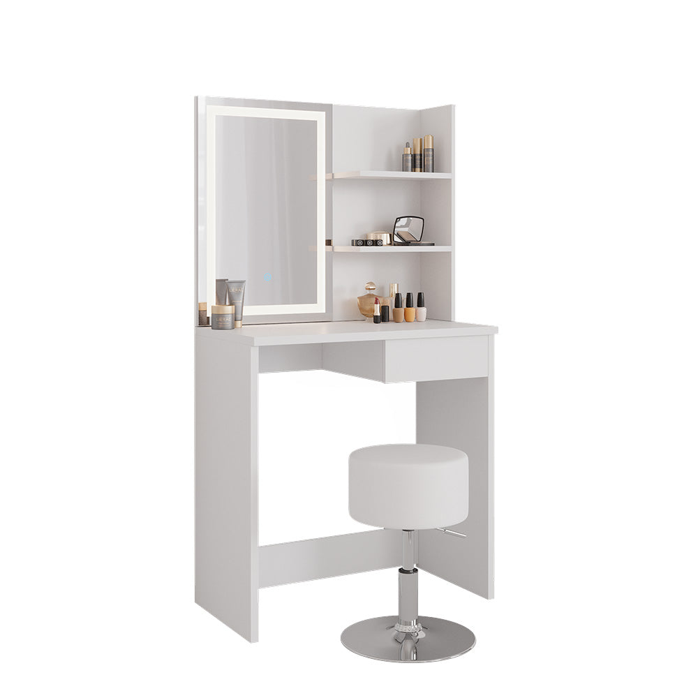 Vicco Tavolo da toeletta Bianco 75 cm con specchio LED e sgabello