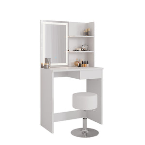 Vicco Tavolo da toeletta Bianco 75 cm con specchio LED e sgabello