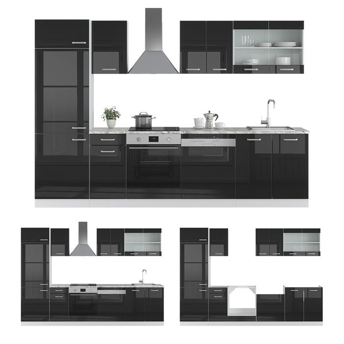 Vicco Cucina componibile Nero lucido/bianco 300 cm , PL Rovere
