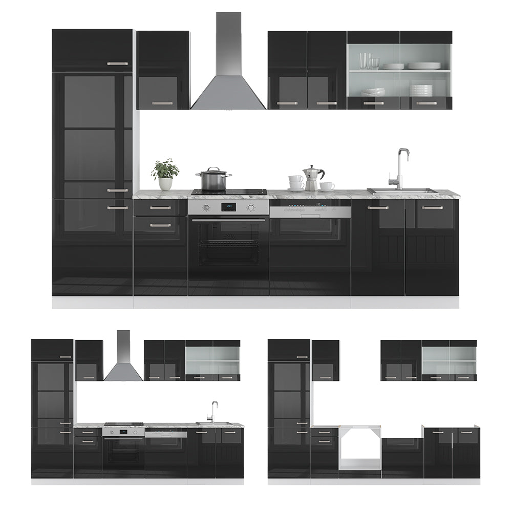 Vicco Cucina componibile Nero lucido 300 cm , PL Marmo