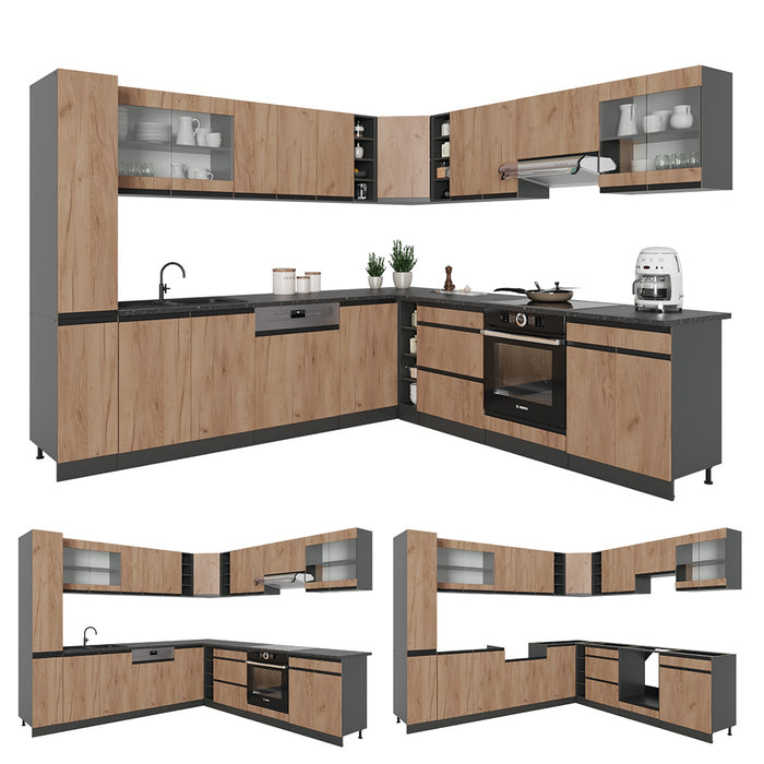 Vicco Cucina angolare completa Quercia dorata/antracite 257 x 277 cm J-Shape, PL Antracite