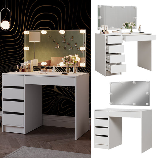 Vicco Tavolo da toilette Bianco 100 cm con illuminazione a LED