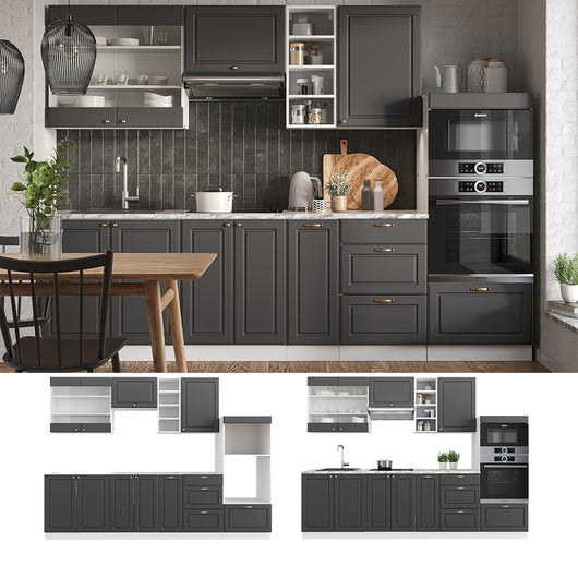 Vicco Cucina componibile Antracite casa di campagna/bianco 280 cm senza piano di lavoro