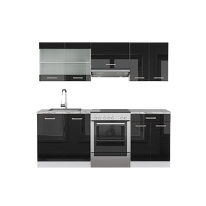 Vicco Cucina componibile Nero lucido/bianco 200 cm Senza piano di lavoro