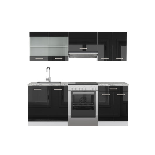 Vicco Cucina componibile Nero lucido/bianco 200 cm Senza piano di lavoro