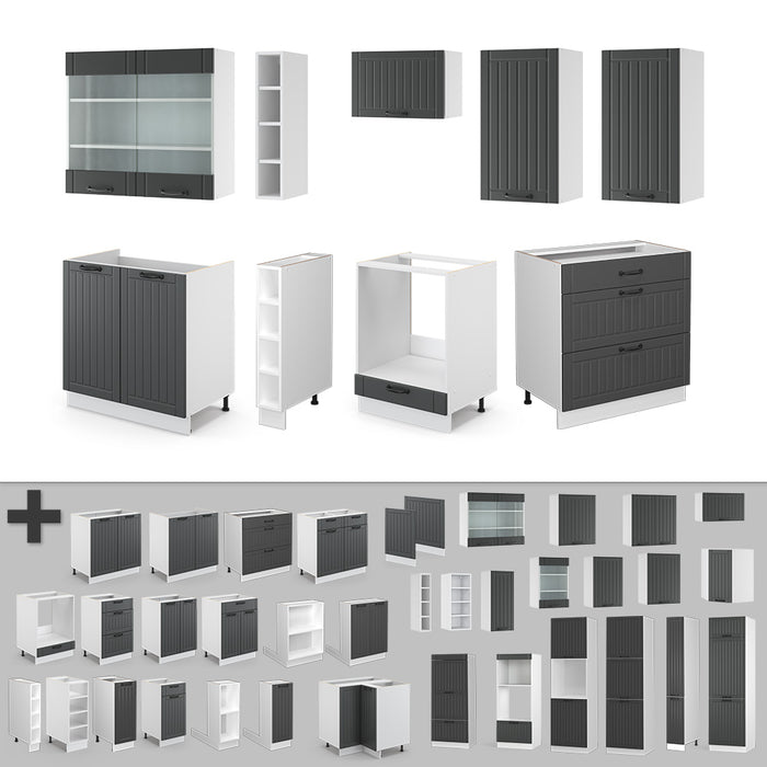 Vicco Cucina componibile Antracite casa di campagna/bianco 235 cm senza piano di lavoro