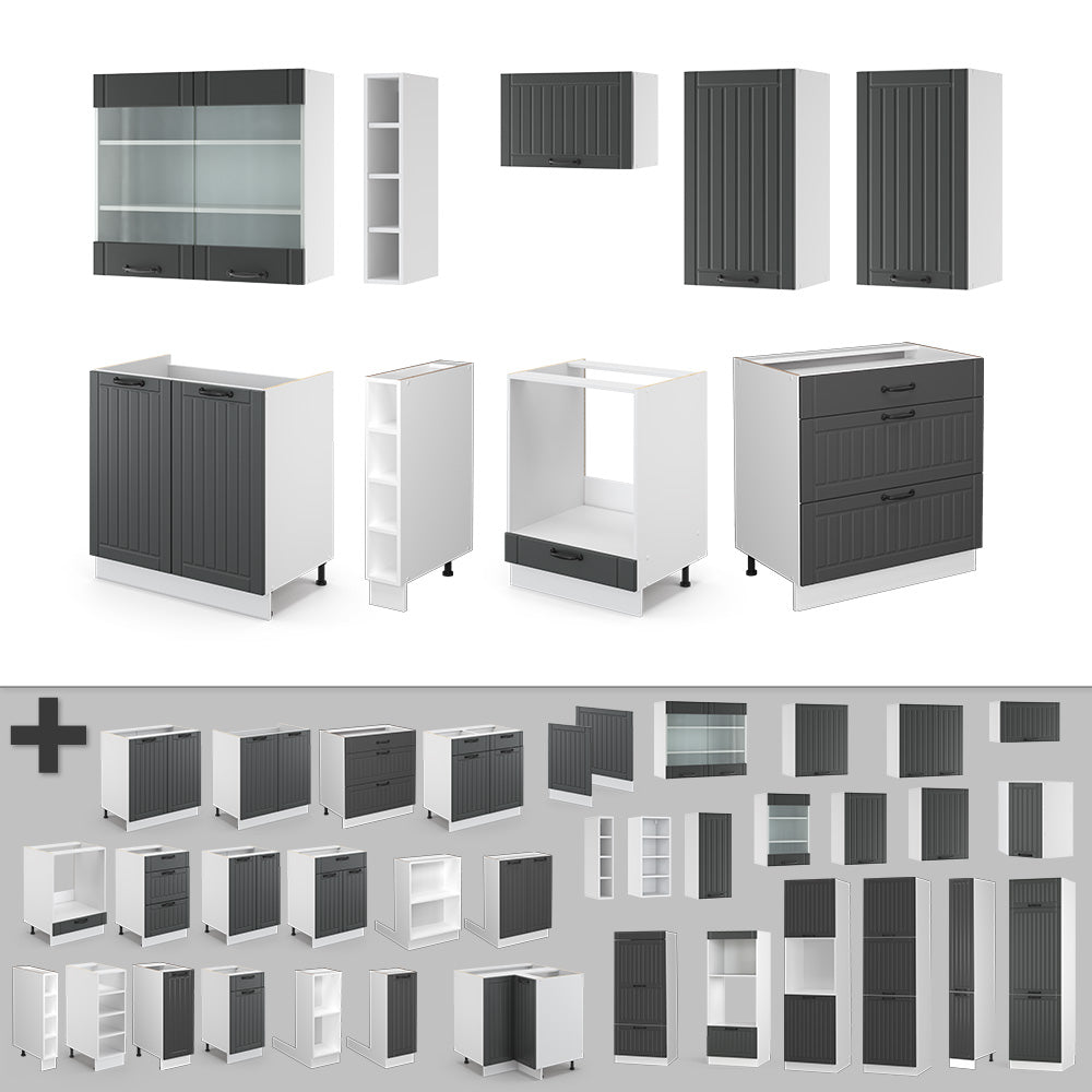 Vicco Cucina componibile Antracite casa di campagna/bianco 235 cm , PL Marmo