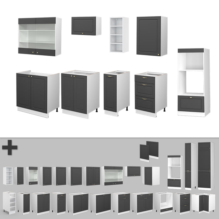 Vicco Cucina componibile Antracite casa di campagna/bianco 280 cm senza piano di lavoro