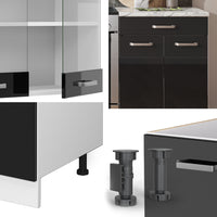 Vicco Cucina componibile Nero lucido/bianco 200 cm Senza piano di lavoro