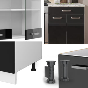 Vicco Cucina componibile Nero lucido/bianco 200 cm , PL Antracite