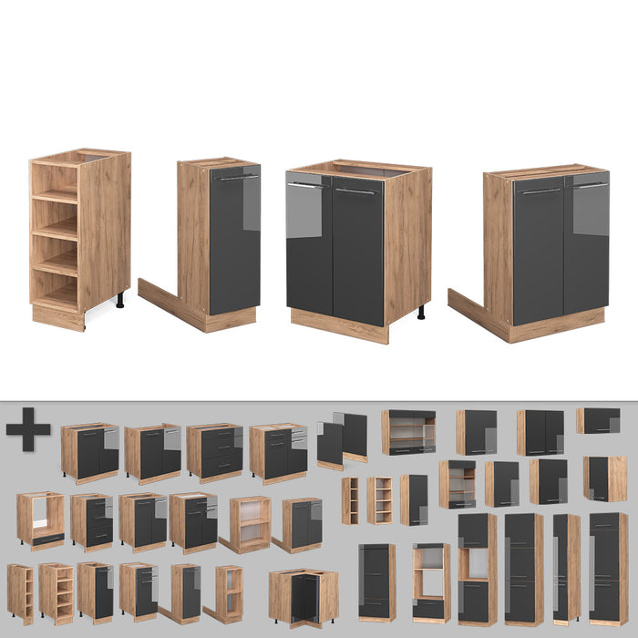 Vicco Isola cucina Antracite lucido/oro power oak 90 cm senza piano di lavoro