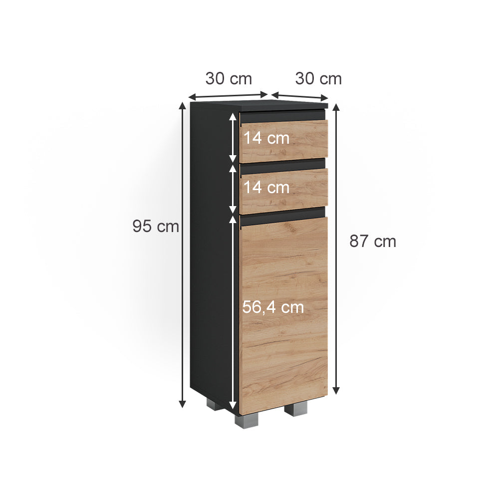 Vicco Mobiletto bagno Grigio 30 x 95 cm