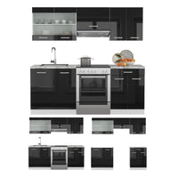 Vicco Cucina componibile Nero lucido/bianco 200 cm , PL Rovere