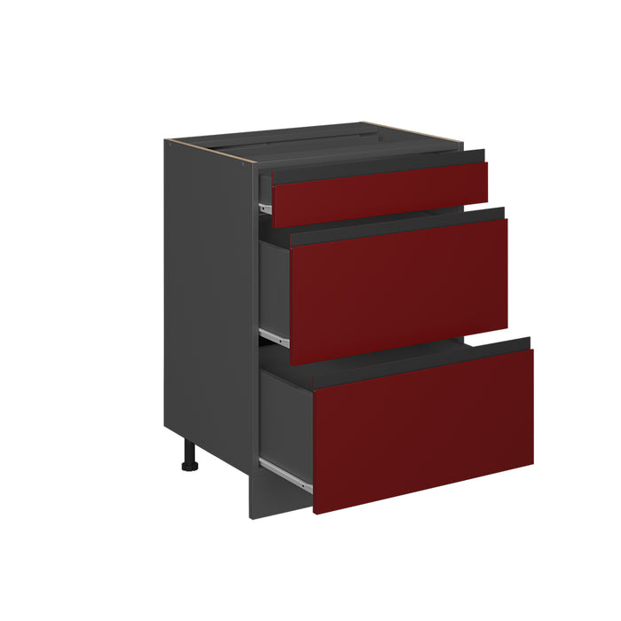 Vicco Mobiletto base per cucina Rosso 60 cm con cassetti, PL Rovere