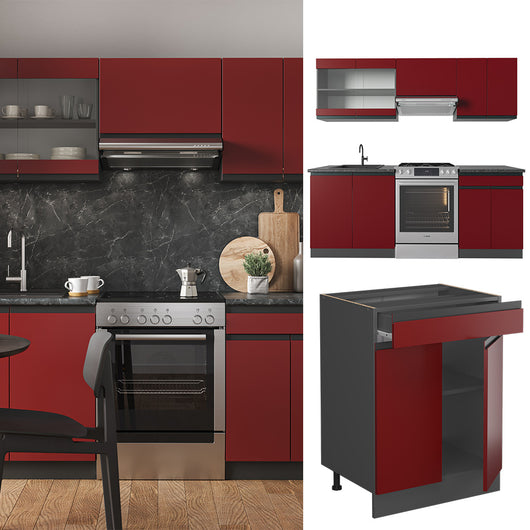 Vicco Cucina componibile Rosso/antracite 200 cm , PL Rovere