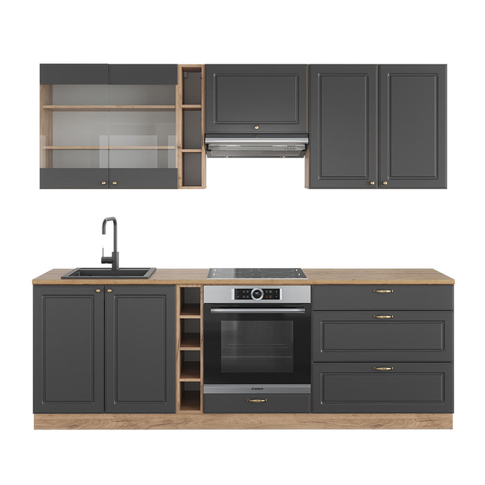 Vicco Cucina componibile Antracite Country House/oro Kraft Oak 235 cm senza piano di lavoro