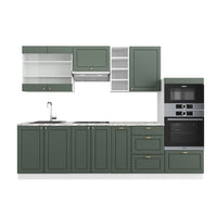Vicco Cucina componibile Verde-oro Country House/Bianco 280 cm senza piano di lavoro