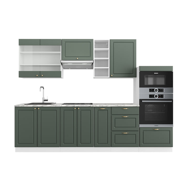 Vicco Cucina componibile Verde-oro Country House/Bianco 280 cm senza piano di lavoro