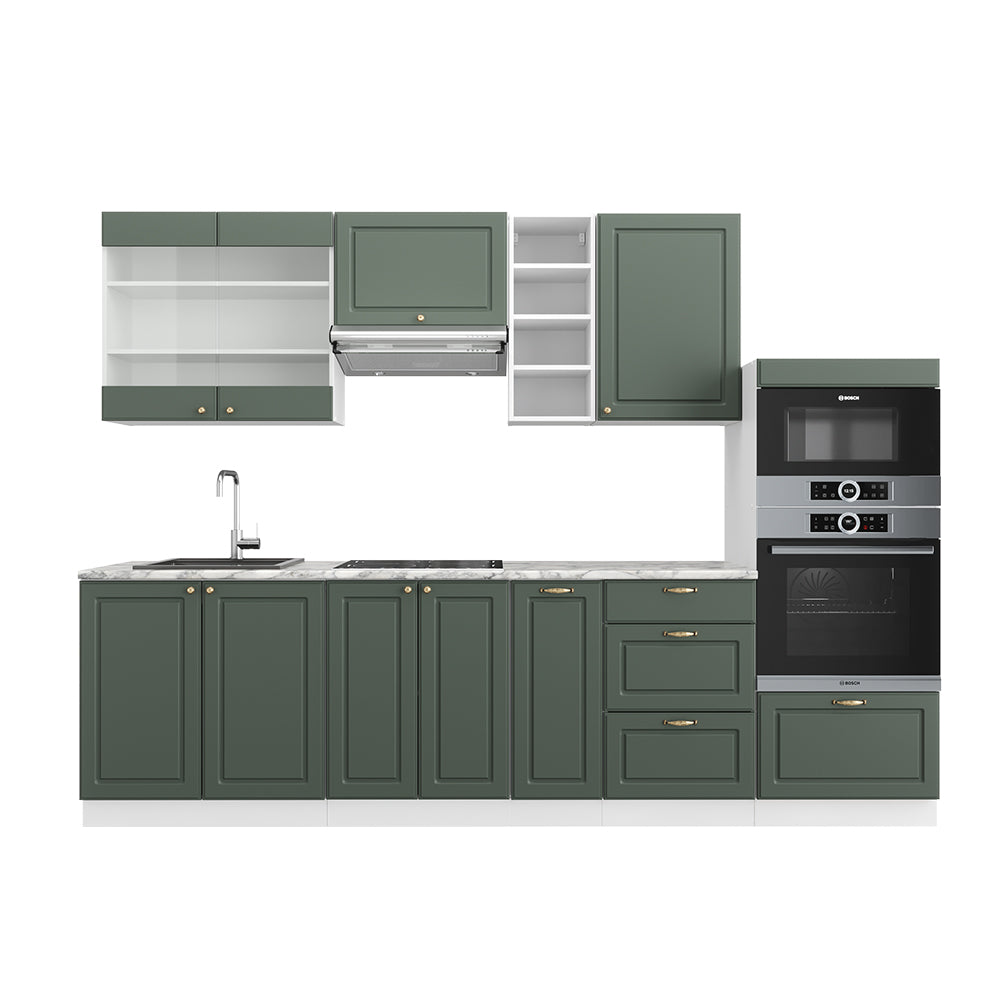 Vicco Cucina componibile Verde-oro Country House/Bianco 280 cm , PL Marmo