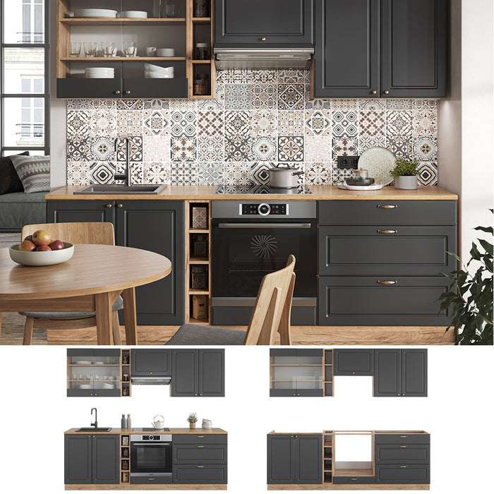 Vicco Cucina componibile Antracite Country House/oro Kraft Oak 235 cm senza piano di lavoro