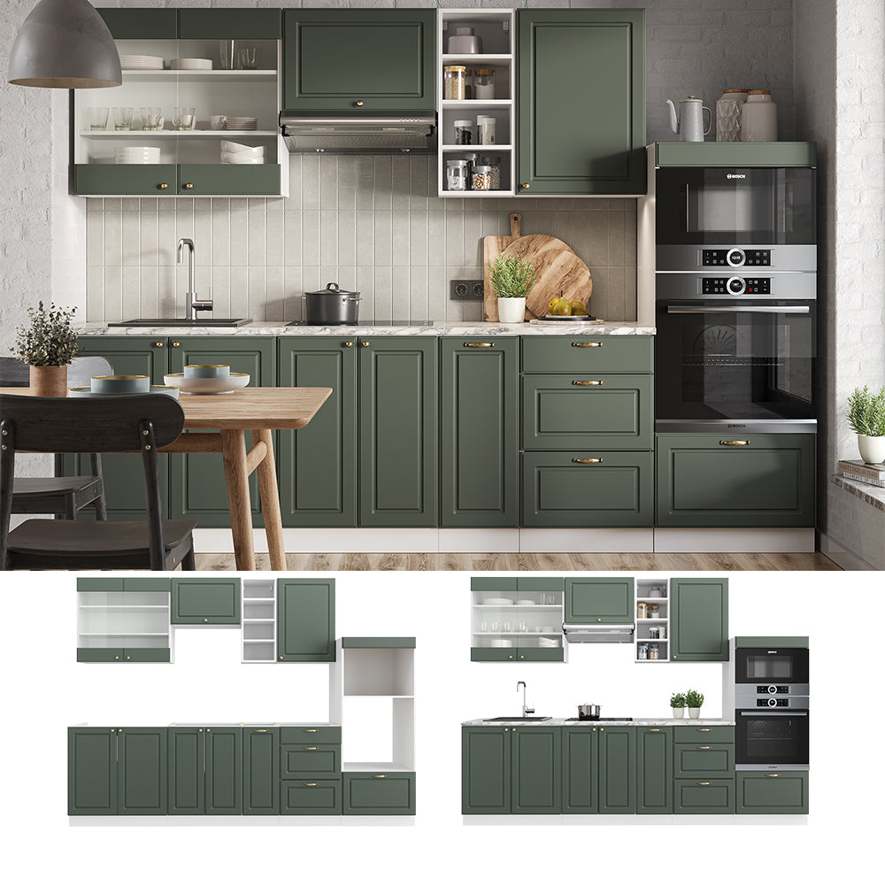 Vicco Cucina componibile Verde-oro Country House/Bianco 280 cm senza piano di lavoro
