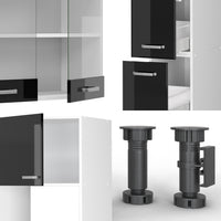 Vicco Cucina componibile Nero lucido/bianco 350 cm con armadio alto, senza piano di lavoro