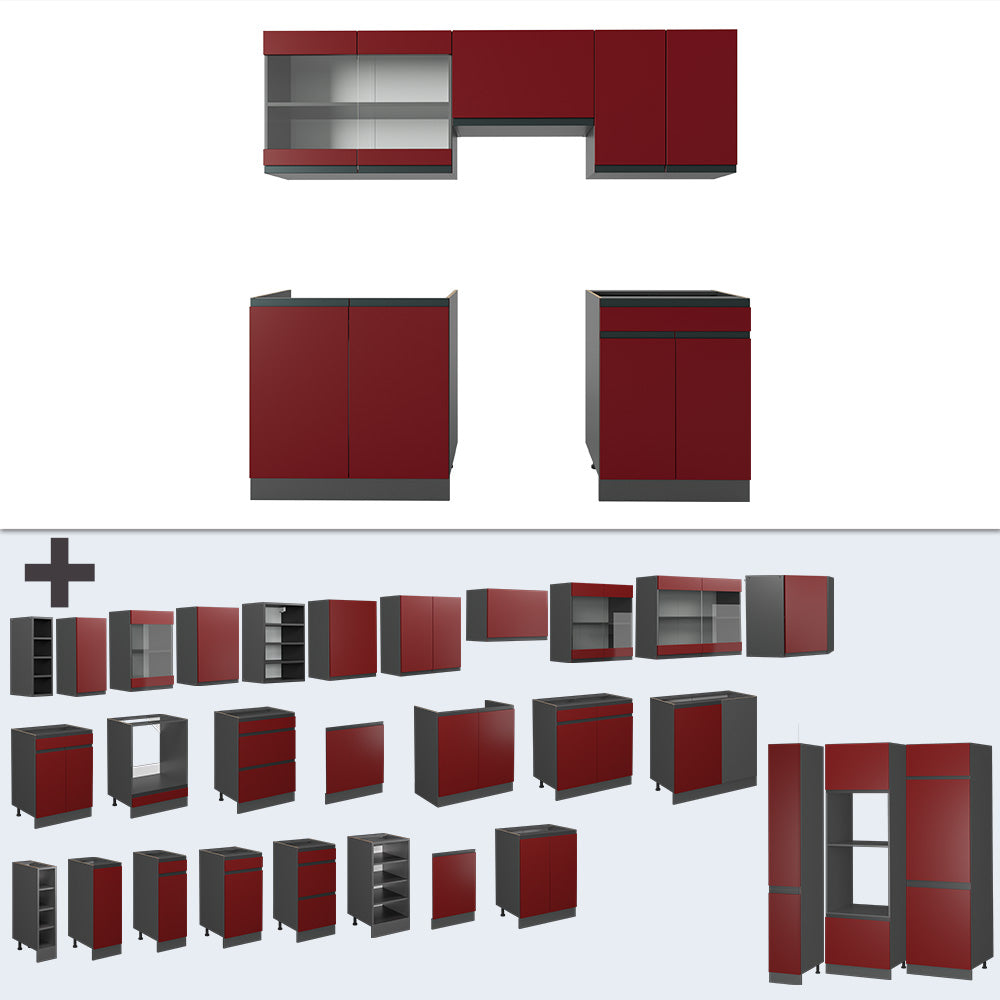 Vicco Cucina componibile Rosso/antracite 200 cm Forma a J