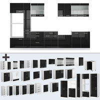 Vicco Cucina componibile Nero lucido/bianco 350 cm con armadio alto, PL Antracite