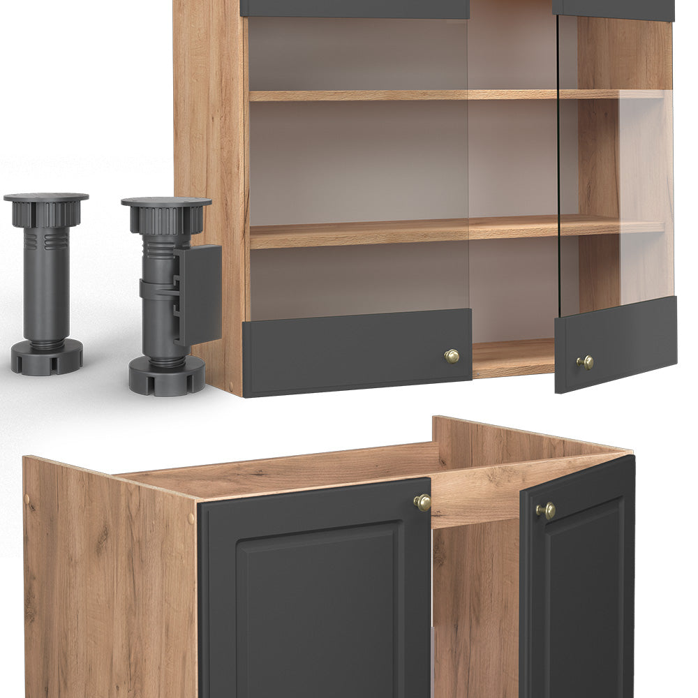 Vicco Cucina componibile Antracite Country House/oro Kraft Oak 235 cm senza piano di lavoro