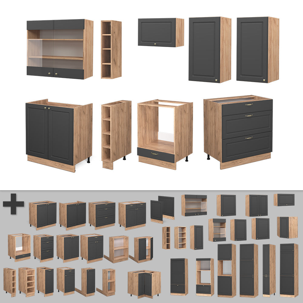 Vicco Cucina componibile Antracite Country House/oro Kraft Oak 235 cm , PL Rovere