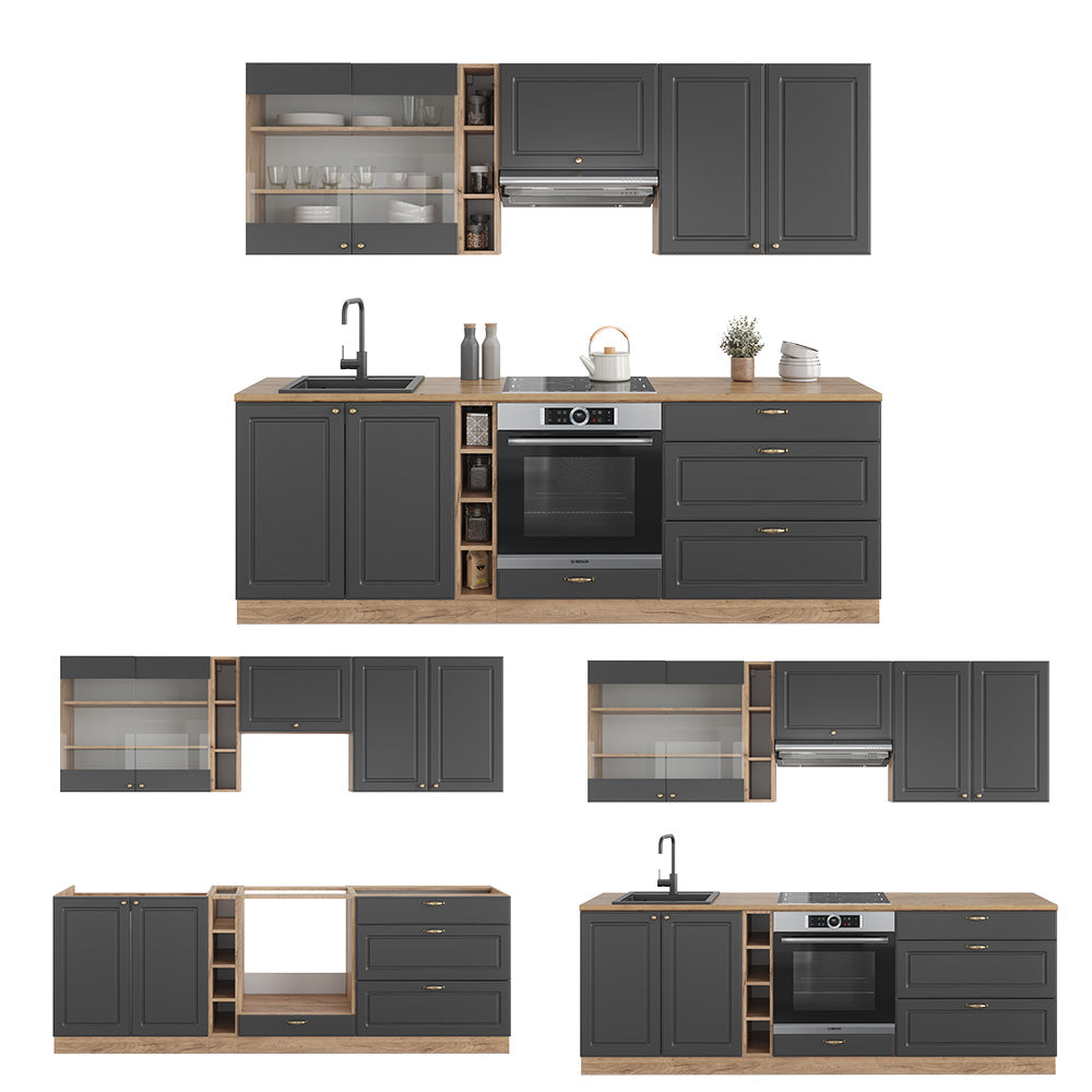 Vicco Cucina componibile Antracite Country House/oro Kraft Oak 235 cm senza piano di lavoro