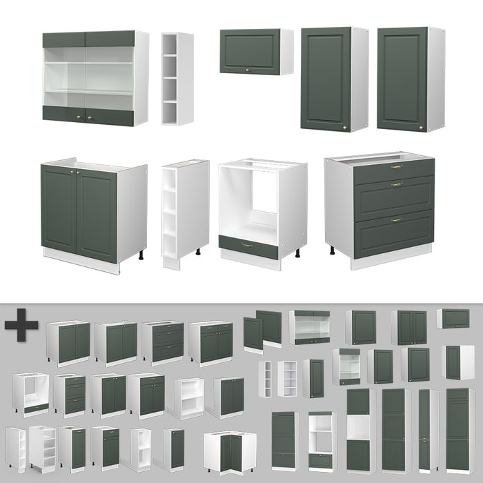 Vicco Cucina componibile Verde-oro Country House/Bianco 235 cm senza piano di lavoro