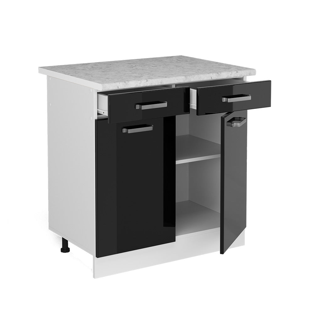 Vicco Base universale Nero lucido 80 cm con cassetti e ante, con piano di lavoro